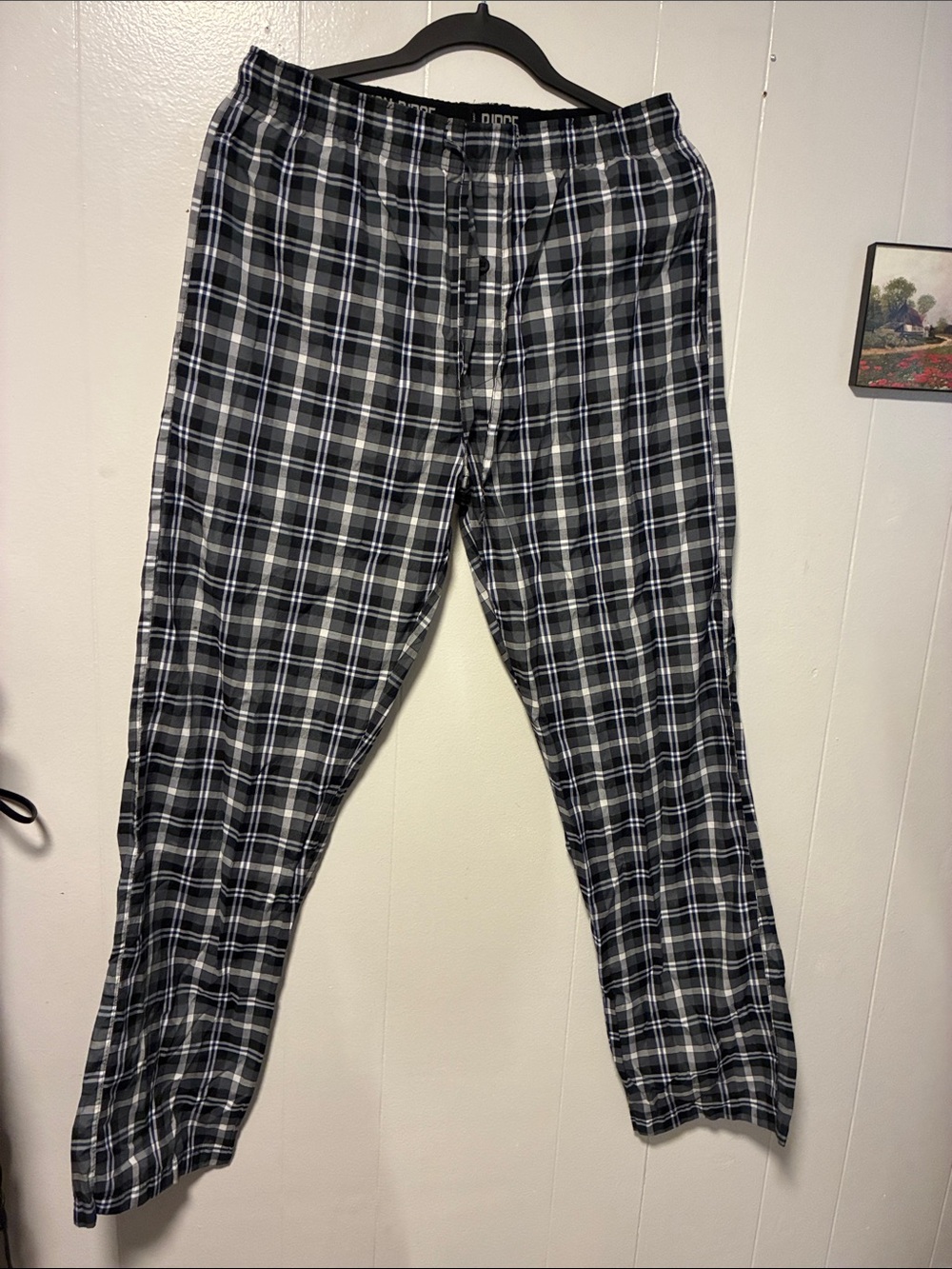 Men's Black & White Plaid Lounge Joggers with Drawstring